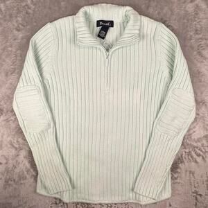 Deadstock Denim & Co. Pale Green Ribbed Knit 1/4-Zip Pullover Sweater Size Large